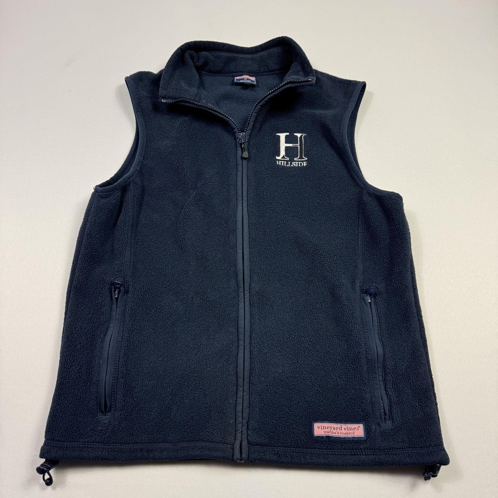Vineyard Vines Fleece Vest Women XS Navy Full Zip Zip Pockets Soft Hillside Logo